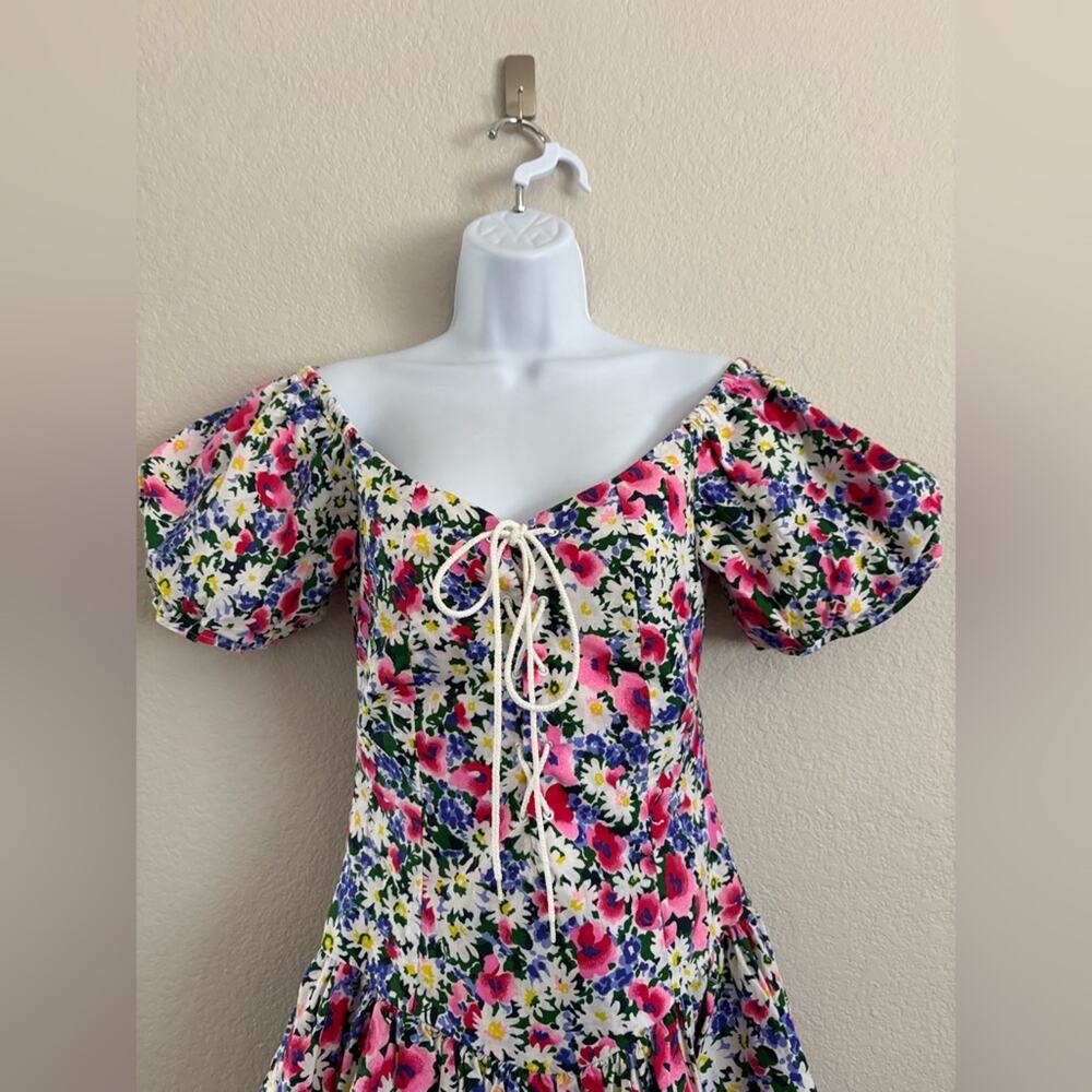 Vintage Puff Off The Shoulder Cotton Floral Dress Small Bloomcore Boho - Picture 3 of 13
